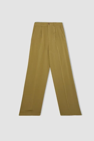 DEFACTO Wide Leg Pocket High Waist Wide Leg Collared Linen Blended Trousers