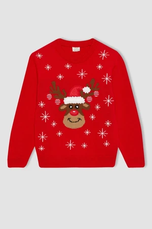 DEFACTO Boy's Christmas Themed Mini Me Crew Neck Knit Sweater