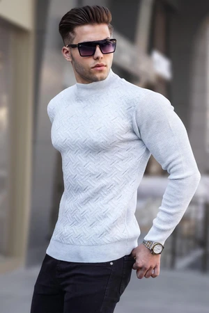 Madmext Ice Gray Half Turtleneck Knitwear Sweater 5969