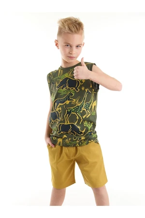 Mushi Safari Boys Kids Khaki T-Shirt Mustard Gabardine Shorts Set