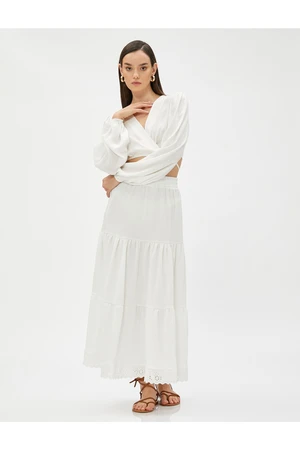 Koton Layered Midi Skirt with Scalloped Detail. Elastic Waist.