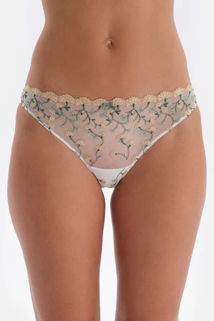 Dagi Ecru Floral Embroidery Detailed Brazilian Panties