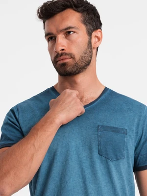 Ombre Men's brindle V-neck T-shirt with pocket - navy blue