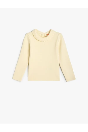 Koton Basic Sweater High Ruffle Collar Buttoned at Back Long Sleeve Ribbed