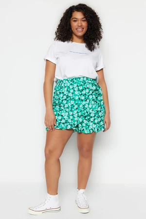 Trendyol Curve Green Floral Pattern Woven Tie Short Skirt