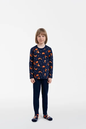 Boys' pyjamas Witalis, long sleeves, long legs - print/navy blue