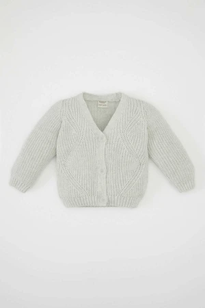 DEFACTO Baby Girl Green V Neck Glittery Button Closure Knitwear Cardigan