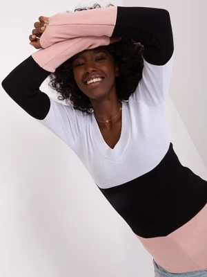 White and light pink basic blouse with long sleeves