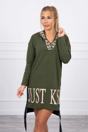 Dress with hood and khaki print