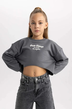 DEFACTO Crop Crew Neck Sweatshirt