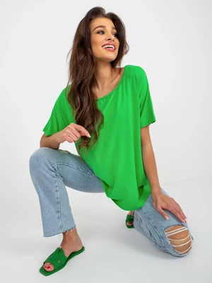 Basic green oversize blouse with short sleeves