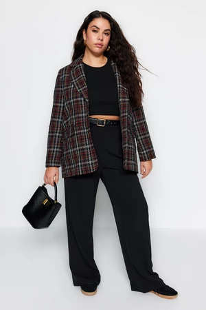 Trendyol Curve Black Checkered Buttoned Jacket