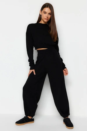 Trendyol Black Super Crop Jogger Trousers Knitwear Bottom-Top Set