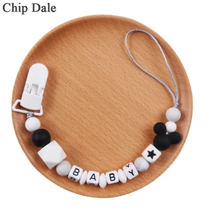 Chip Dale Personalised Name Mickey Silicone Baby Pacifier Clips Chain DIY Soother Chain Newborn Plastic Pacifier Holder