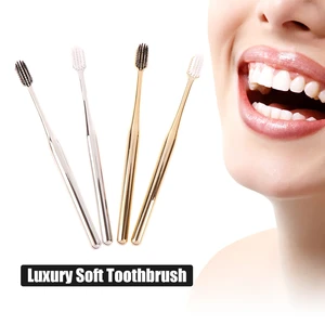 1Pc Luxury Soft Toothbrush Men Women Adult Tooth Brush Electroplate Gold Silver Color Dental Brushes Toothbrushes