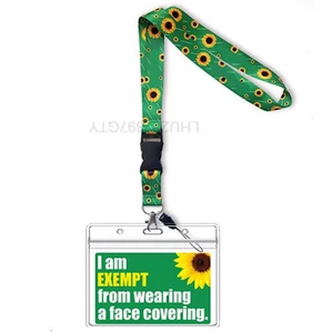 Face Covering Exemption Hidden Disabilities PVC Card Sunflower Lanyard