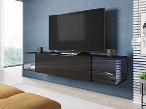 Moderní TV stolek Shock, černá / černý lesk + LED