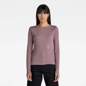 G-STAR Tričko - Slim rib boatneck ls wmn fialové