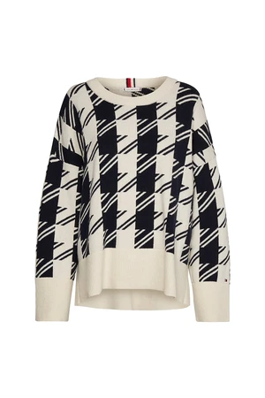 Tommy Hilfiger Sveter - HOUNDSTOOTH RELAXED C-NK SWEATER biely