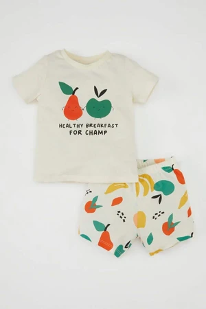 DEFACTO Baby Boy Printed Short Sleeve Shorts Cotton Pajama Set