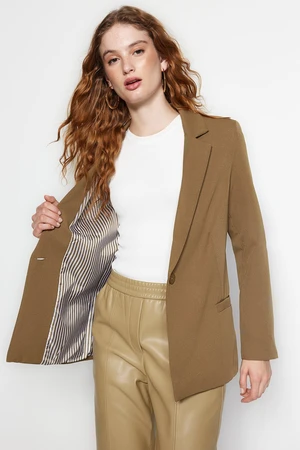 Trendyol Khaki Regular Lined Striped Woven Blazer Jacket