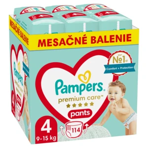 PAMPERS Premium Care Plienkové Nohavičky, veľkosť 4, 9kg-15kg 114 ks