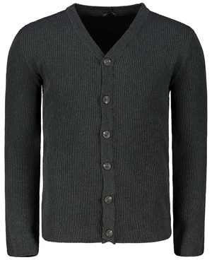 Trendyol Anthracite Slim Fit Cotton Slim Fit V Neck Buttoned Ribbed Knit Cardigan