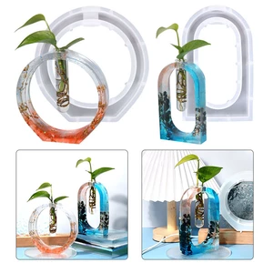 DIY Hydroponic Vase Test Tube Mirror Silicone Mold Elliptical Shaped Plant Flower Vase Epoxy Molds For Handmade Resin Making Dec