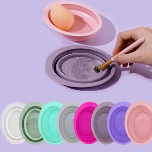 Soft Silicone Makeup Brush Folding Cleaning Bowl Brushes Cleaning Mat Cosmetic Eyeshadow Brush Cleaner Colorful Scrubber Box 1PC