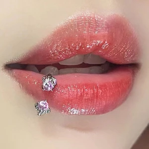 Titanium Steel Lip Piercing Crystal Rhinestone Round C Ring External Thread Punk Lip Ring 1PC Cute Style Nose Ring Body Piercing