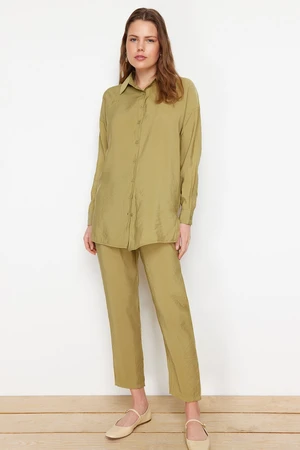 Trendyol Khaki Modal Fabric Woven Bottom Top Shirt Pants Set