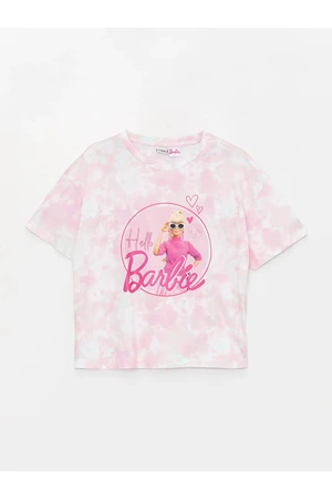 LC Waikiki Crew Neck Barbie Printed Tie-Dye Patterned Short Sleeve Girl's T-Shirt