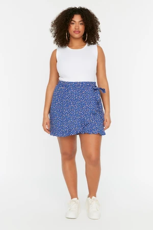 Trendyol Curve Blue Floral Pattern Woven Tie Shorts Skirt