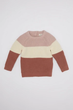 DEFACTO Baby Girl Color Block Crew Neck Knit Sweater