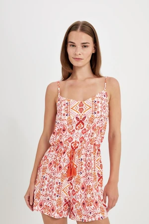 DEFACTO Tropical Patterned Strappy Short Jumpsuit