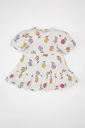 DEFACTO Baby Girl Floral Short Sleeve Waffle Dress