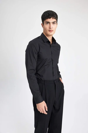 DEFACTO Black Slim Fit Slim Fit Italian Collar Non Iron Long Sleeve Shirt