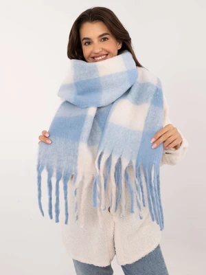 Blue and ecru long winter scarf