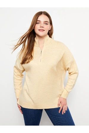 LC Waikiki Plus Size Half Turtleneck Plain Long Sleeve Women's Knitwear Sweater