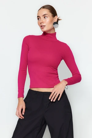 Trendyol Pink Premium Miękka tkanina Golf Fitted/Elastyczna bluzka z dzianiny