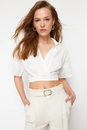 Trendyol Ecru Double Breasted Crop Woven Blouse