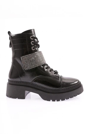 DGN K9068 Women's Silver Stone Band Lace-Up Boots.