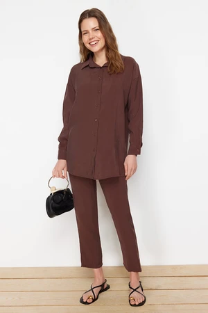 Trendyol Brown Modal Fabric Woven Bottom Top Shirt Pants Set