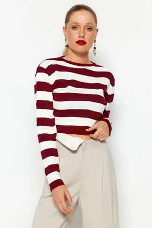 Trendyol Burgundy Crop Basic pruhovaný pletený sveter