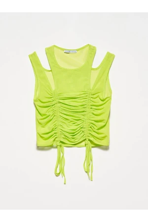 Dilvin 20216 Gathered Tulle Top-lime