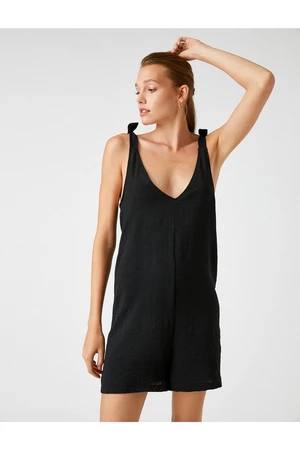 Koton Overalls with Shorts V-Neck Straps Satin Look.