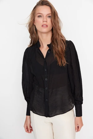 Trendyol Black Woven Pleated Shoulder Shirt