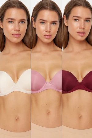 Trendyol Ten-Multicolored 3-Pack Polyamide String Strap Push Up T-Shirt Bra Knitted Bra