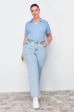 Trendyol Curve Blue Camisole Knitted Plus Size Blouse