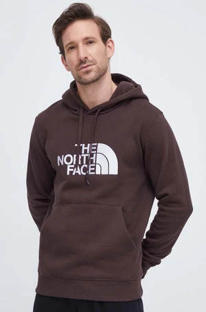 Bavlněná mikina The North Face Drew Peak Hoodie pánská, hnědá barva, s kapucí, s aplikací, NF00AHJYI0I1